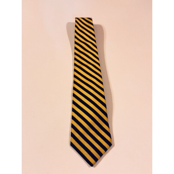Carson Pirie Scott Men’s Silk Necktie Tie Yellow & Blue Striped Business Office - Picture 1 of 4